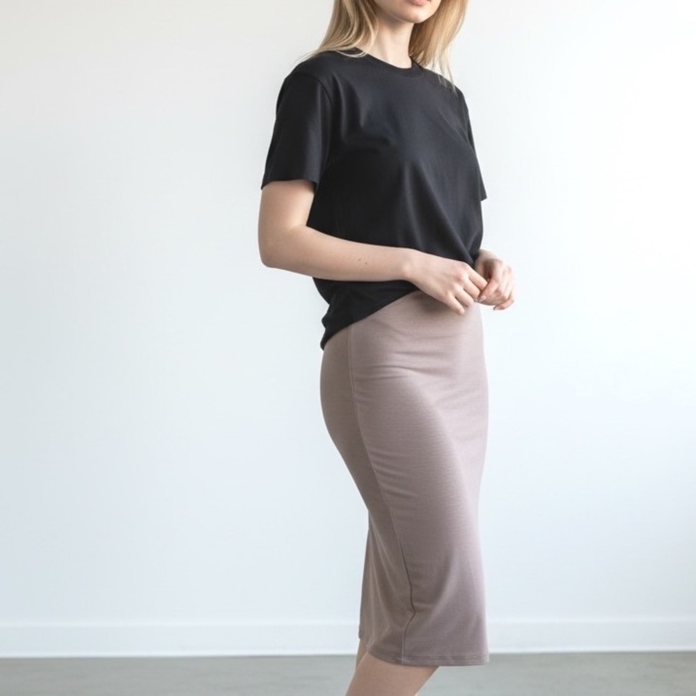 De Lacy Los Angeles Womens Modal Jersey Pencil Skirt Taupe Midi Small